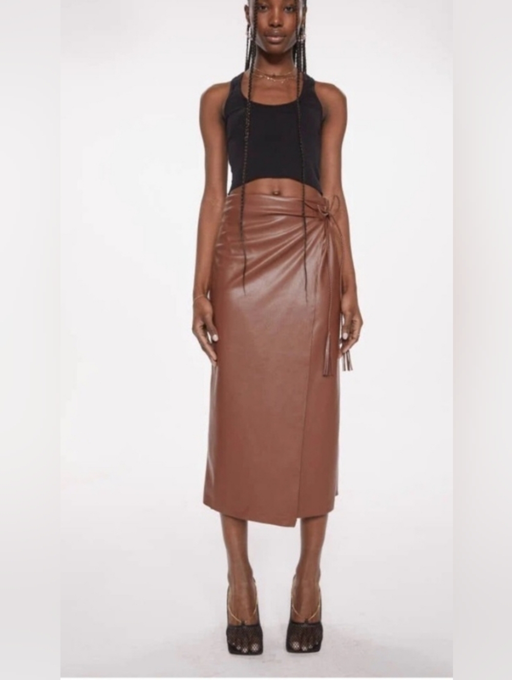 Mother Denim It's A Wrap Skirt NWT $238  S Friar Brown Vegan Leather Midi